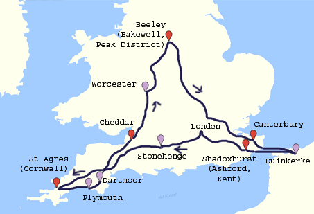 Kaart route Engeland